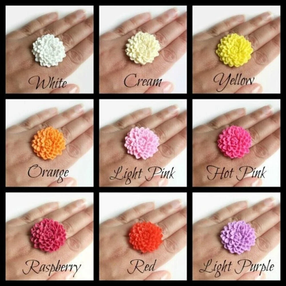 Light Blue Flower Ring Adjustable Chrysanthemum Ring - more colours available